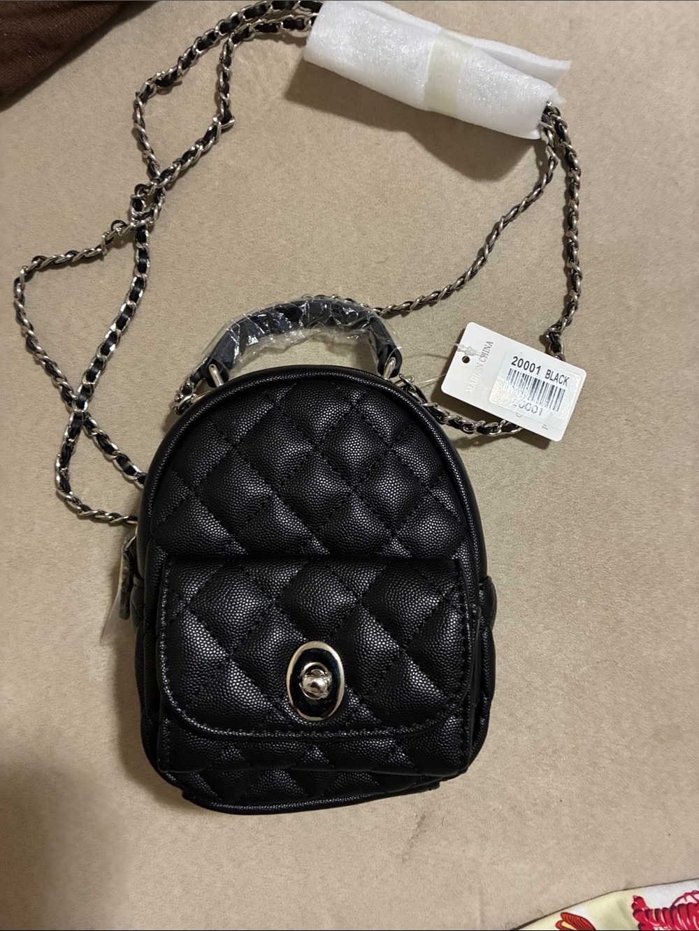 Mini Black Quilted Crossbody Bag with Chain Strap